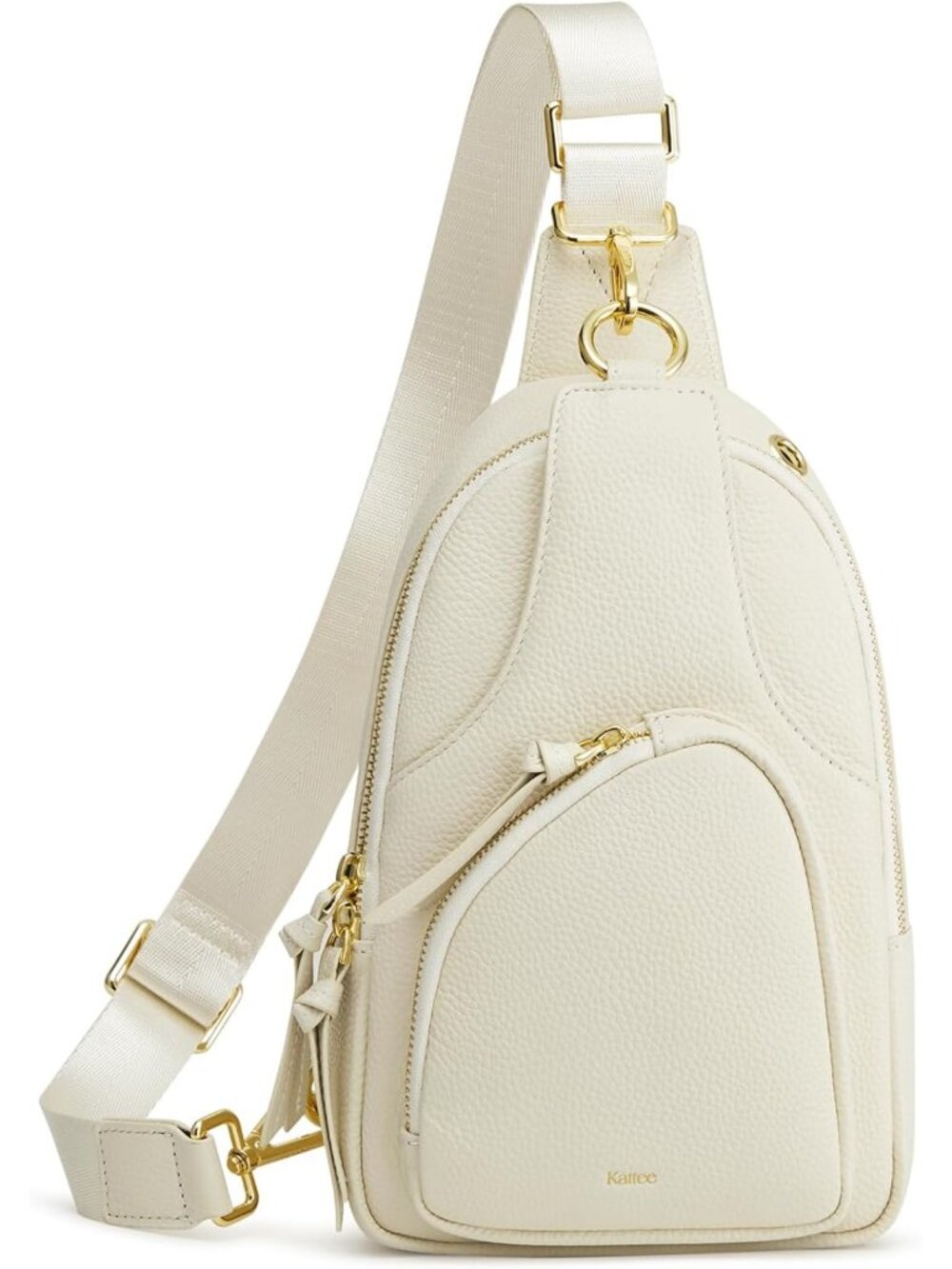 Top Grain Pebbled Cowhide Leather Sling Crossbody Bag Beige Travel Purse